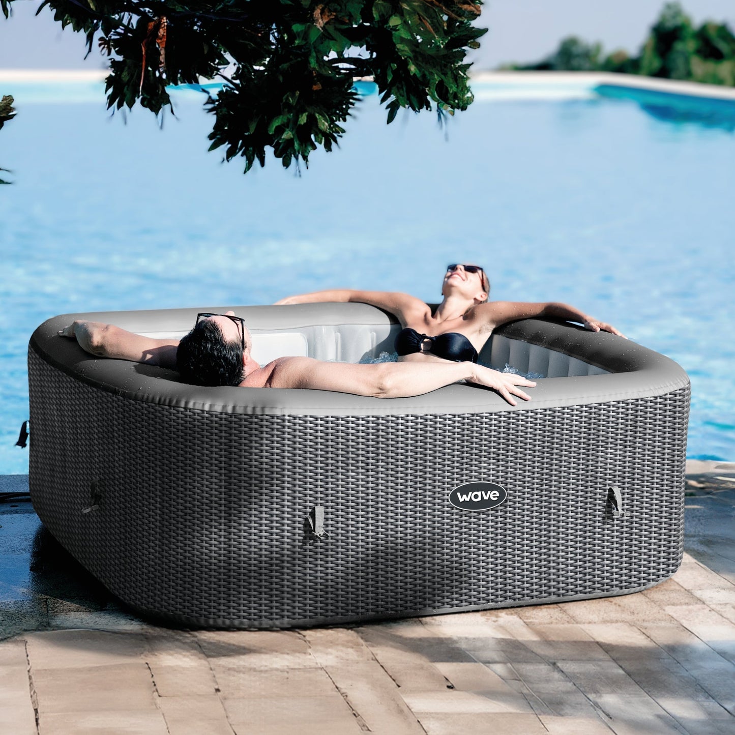 Pacific | 4/6-Person Inflatable Hot Tub | Integrated Heater | Grey Rattan